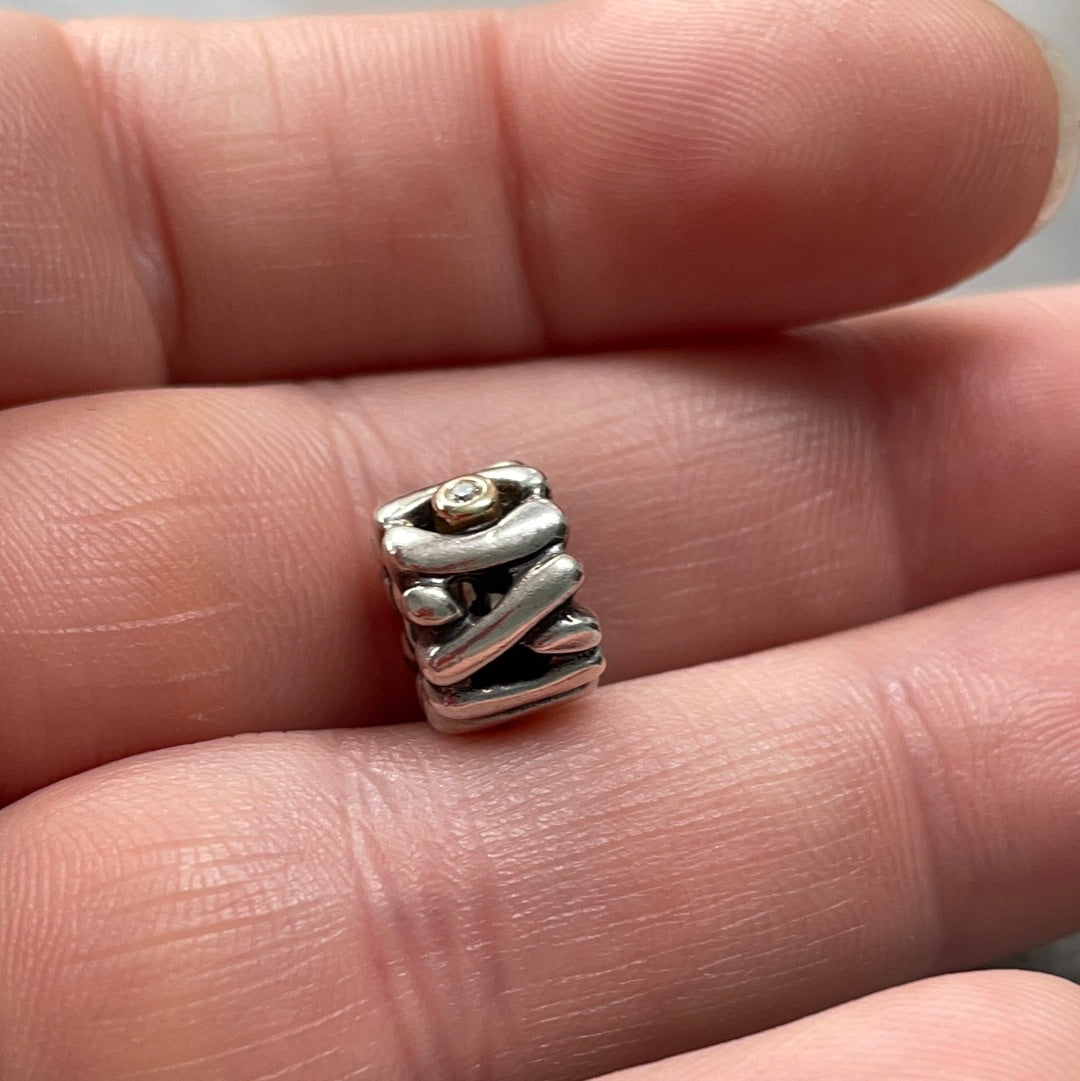 Genuine Pandora Two Tone Diamond XOXO HTF Charm