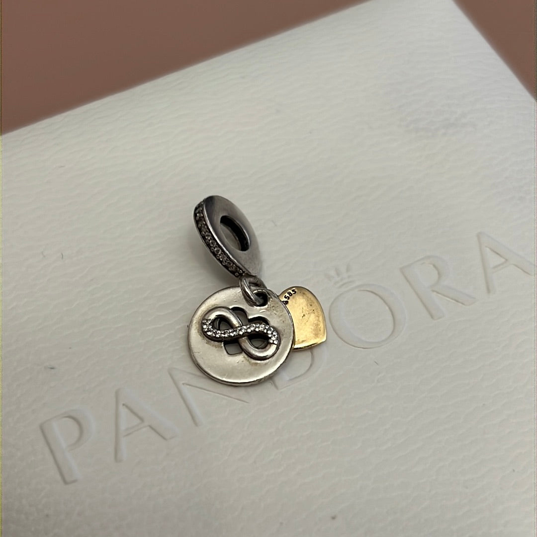 Genuine Pandora Two Tone Heart of Infinity Dangle Charm