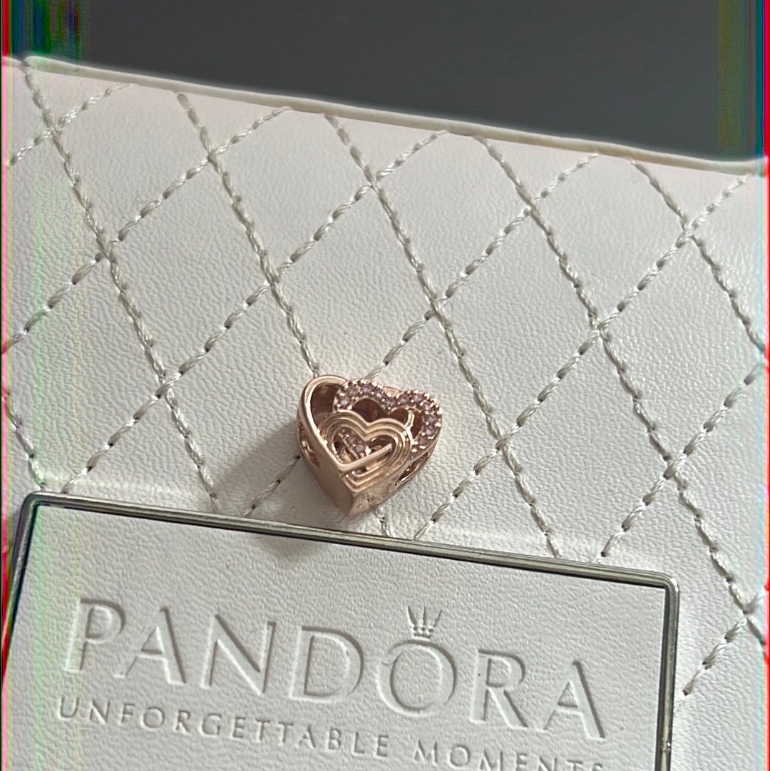 Genuine Pandora Rose Gold Love Forever and Always Heart Openwork Charm