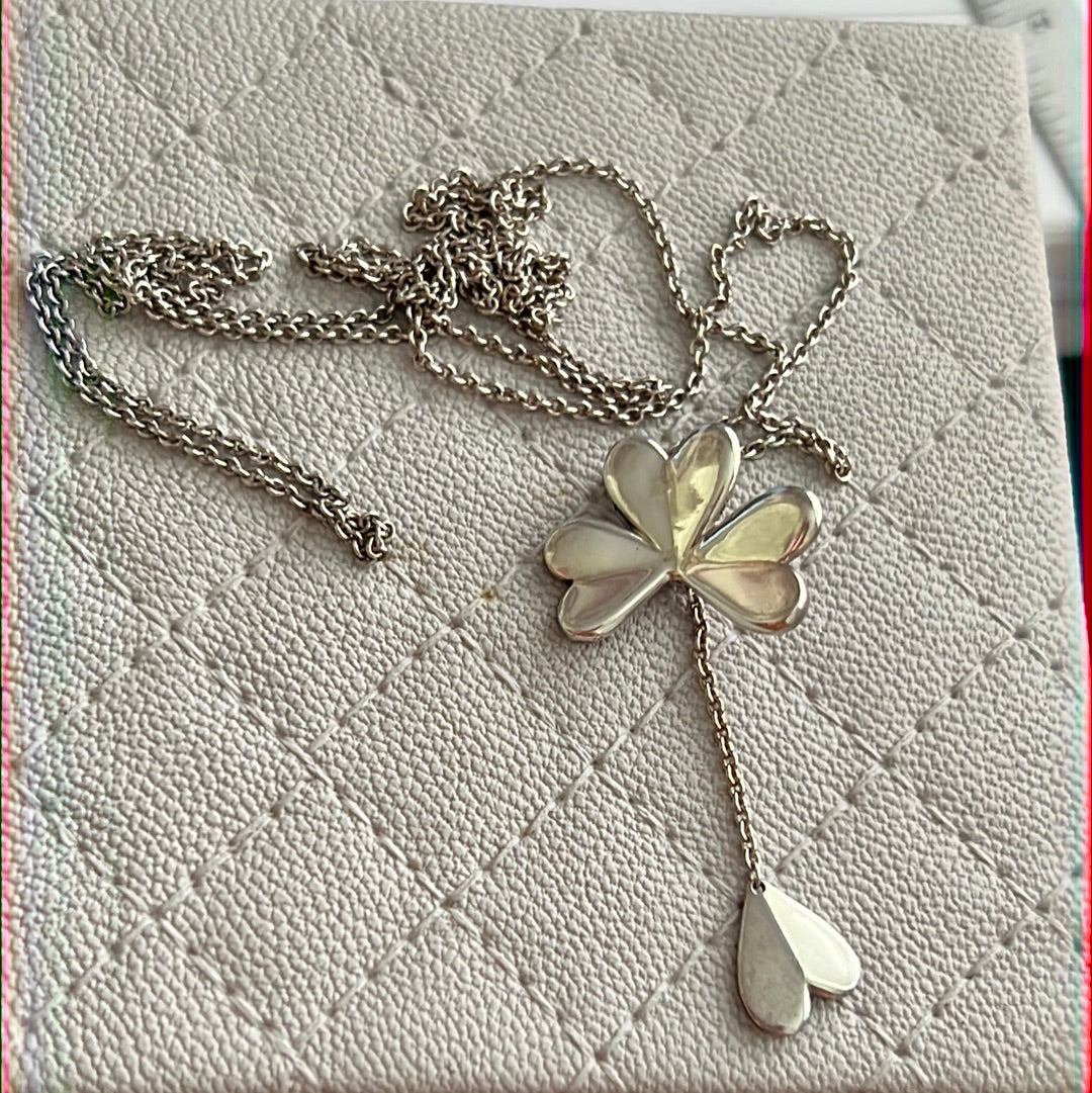 Genuine Pandora Lucky Four Petal Flower Clover Pave Bar Necklace Adjustable