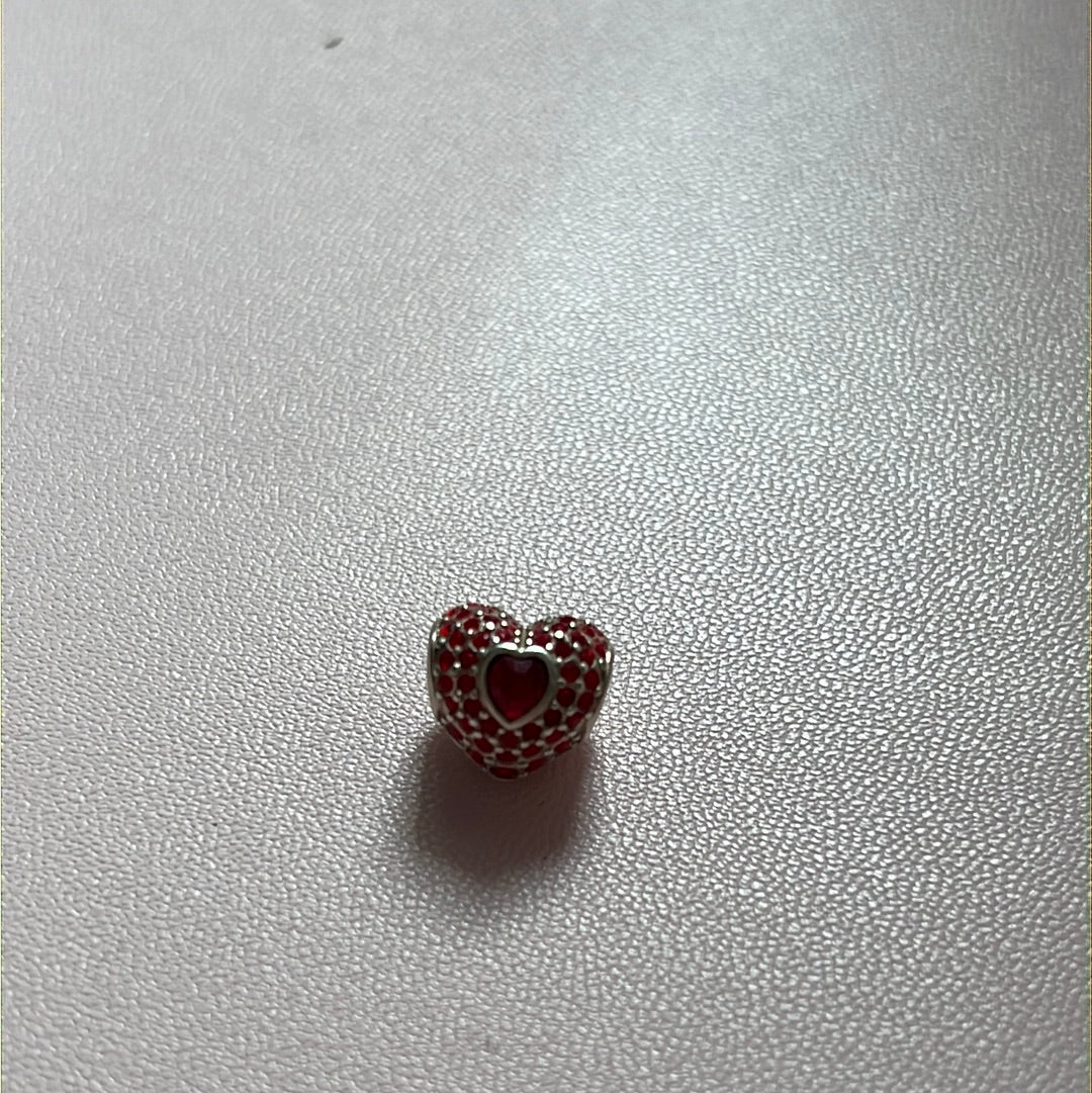 Genuine Chamilia Pave Red CZ Love Heart Charm With Red CZ Heart on the Back