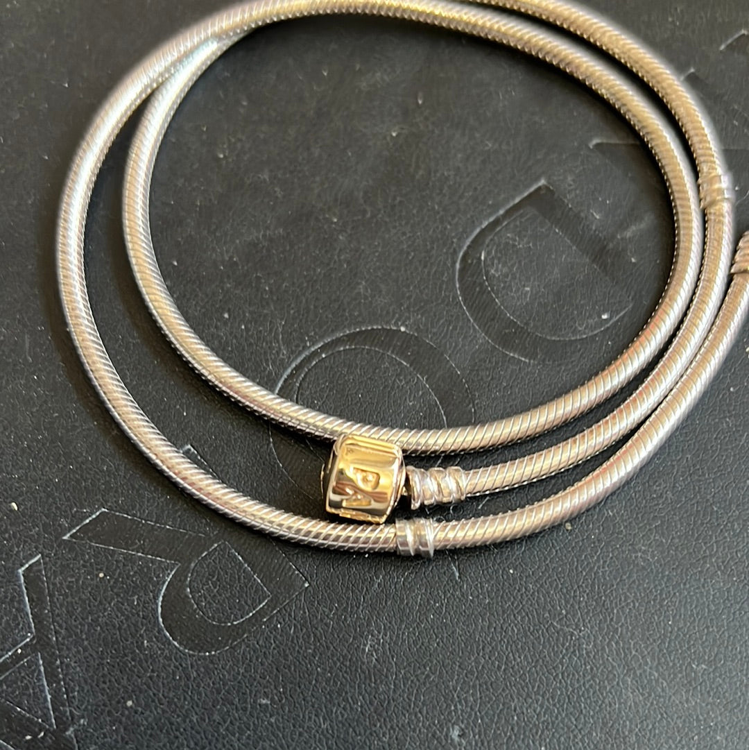 Genuine Pandora 50cm G585 Gold Two Tone Clasp Moments Snake Chain