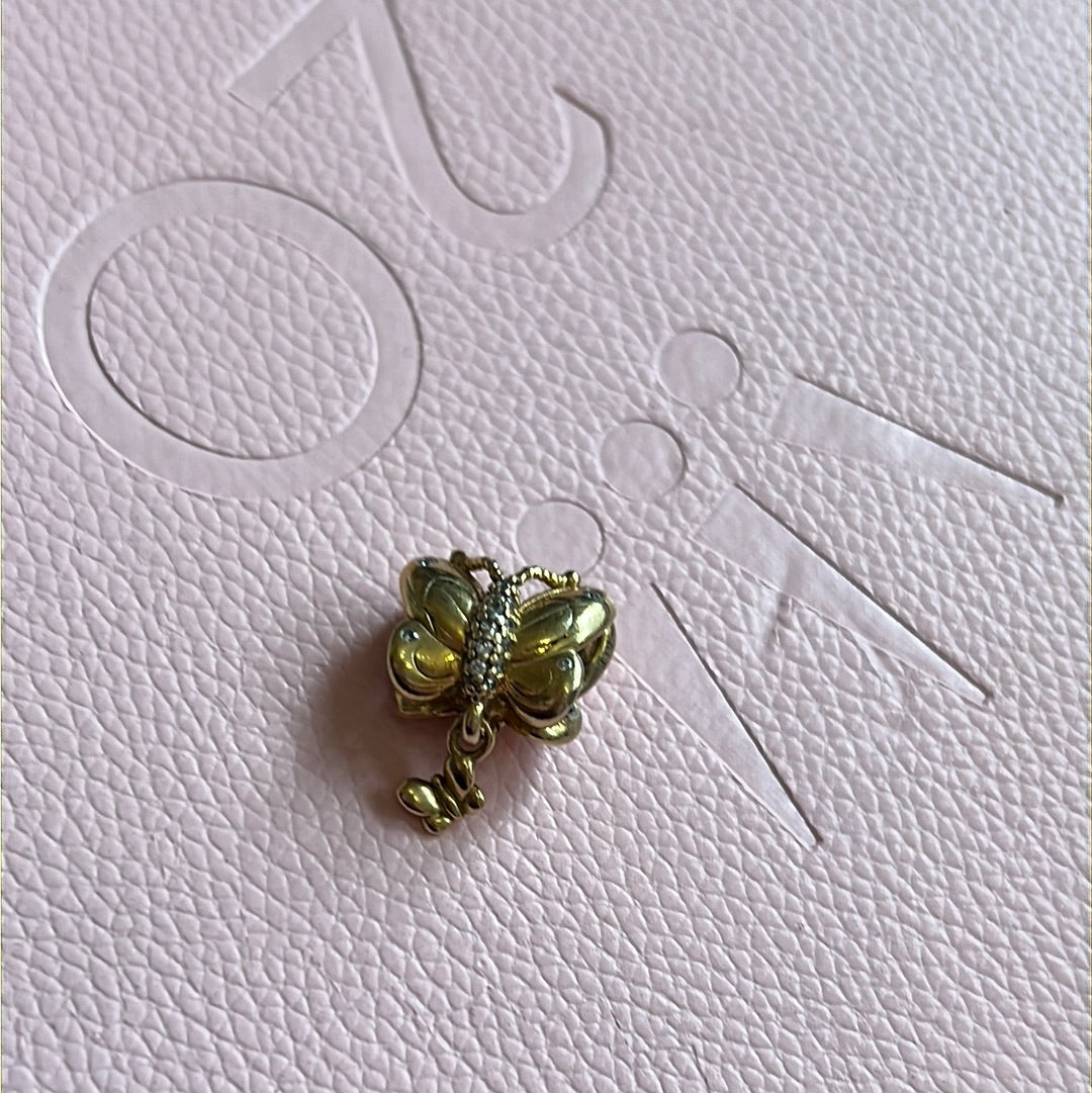 Genuine Pandora Shine Gold Butterfly Sparkle Pave Dangle Charm With Baby Butterfly