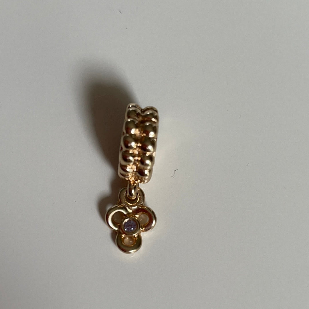 Genuine Pandora Solid 14ct Gold Diamond Posy Flower Dangle Charm HTF