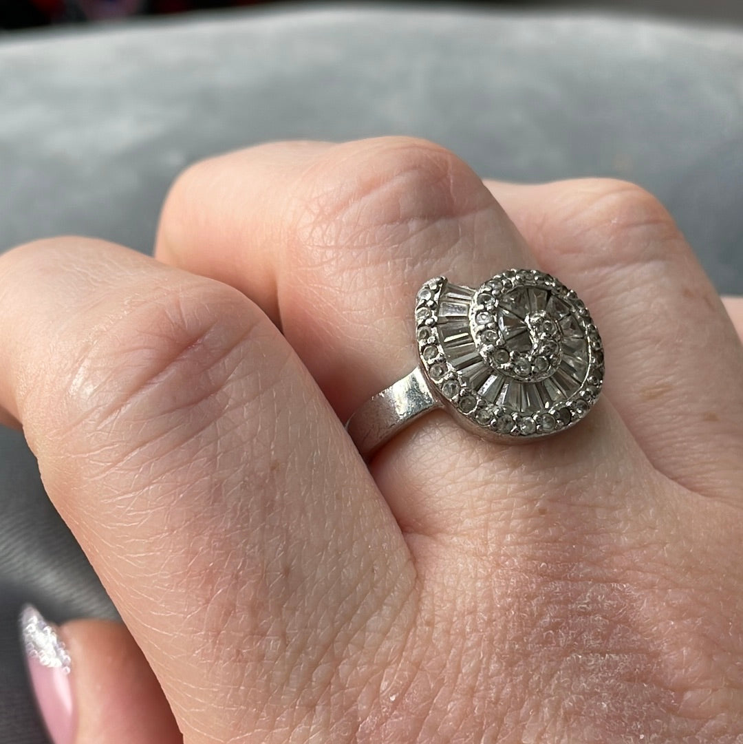 Sterling Silver Pave and CZ Shell Ring Size 58