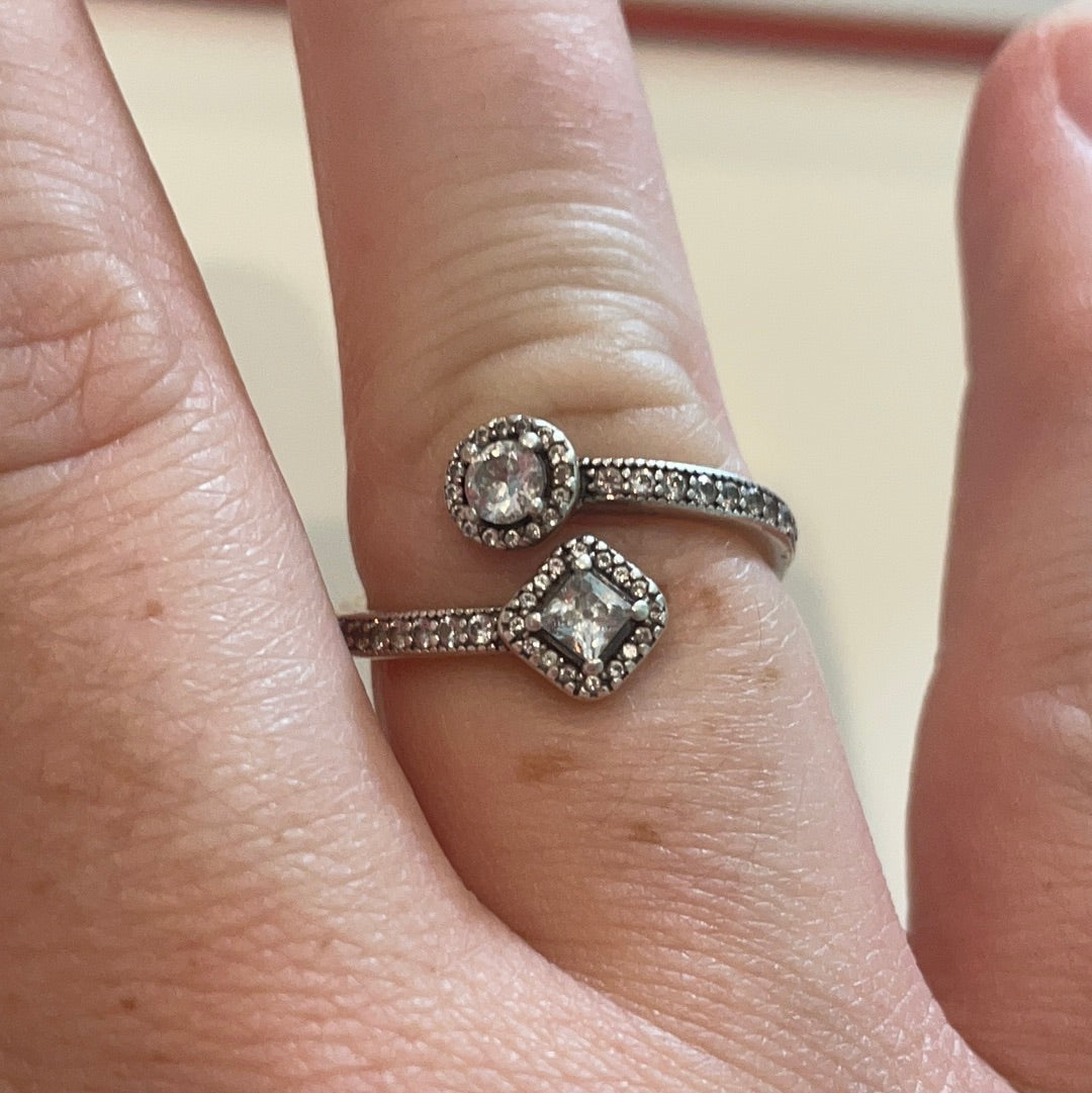 Genuine Pandora Double Open Diamond & Circle Sparkle Pave Ring Size 60