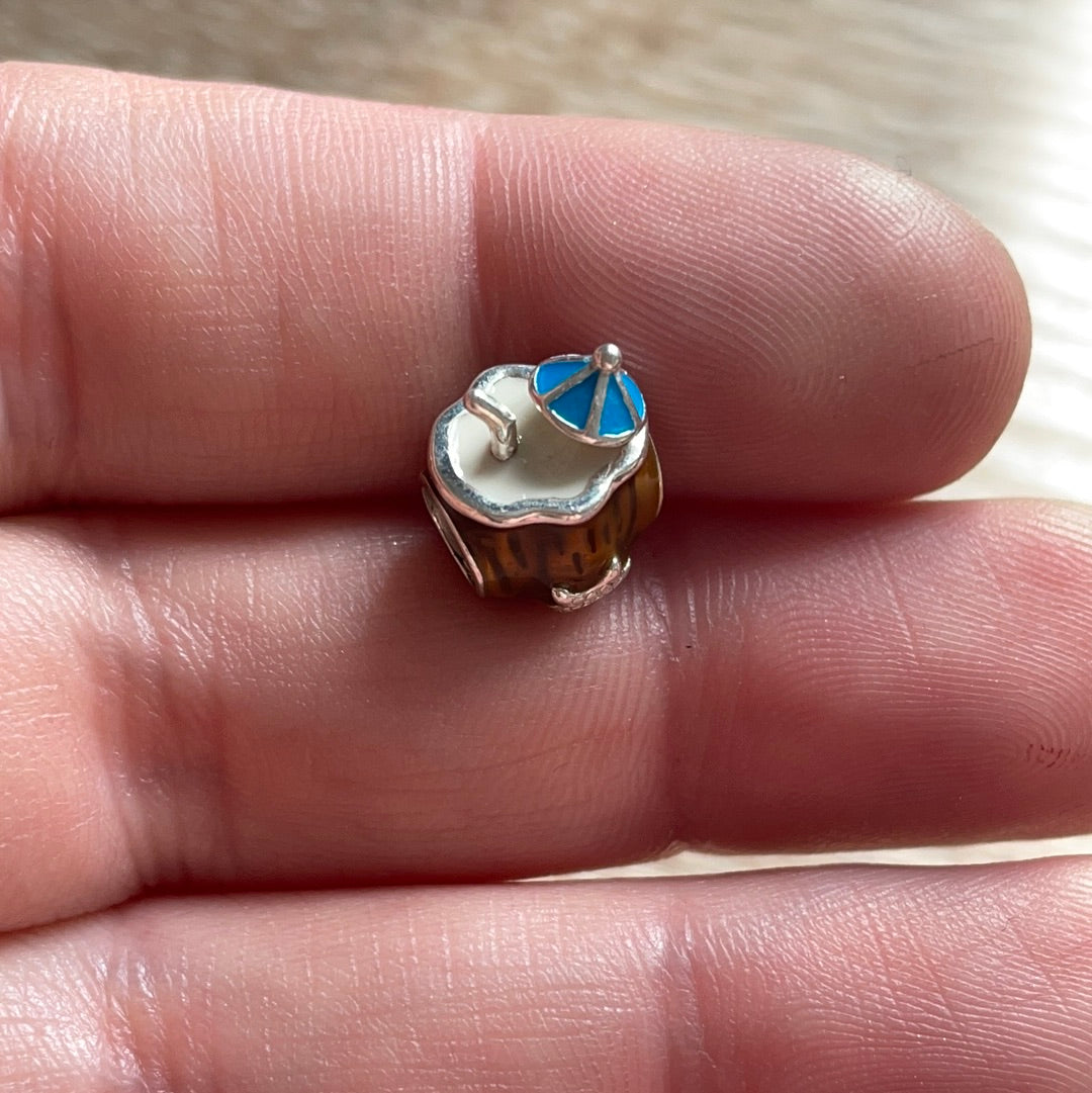 Genuine Chamilia Enamel Coconut Cocktail Glass With Straw and Enamel Umbrella Charm