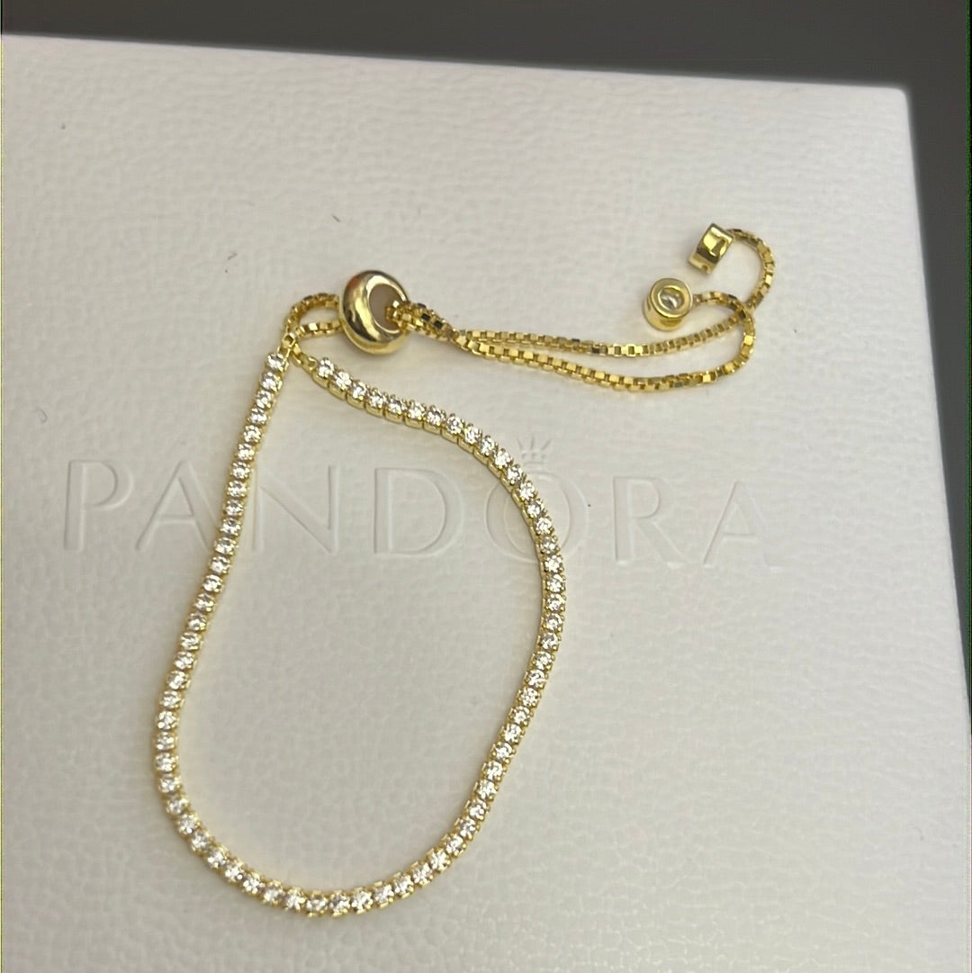 Sterling Silver 18kt Plated Pave Slider Bracelet Adjustable