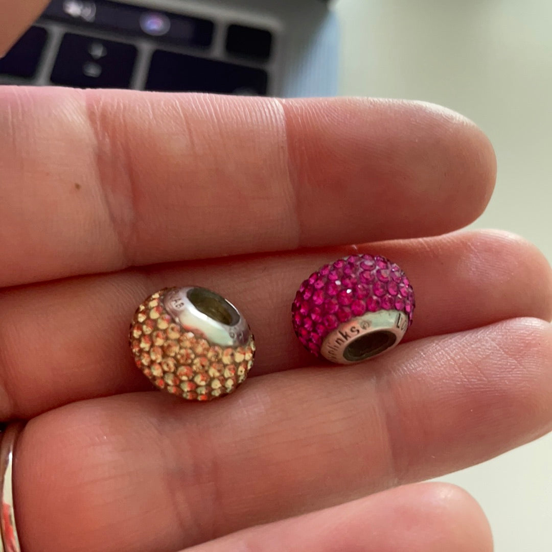 Pair of Genuine Lovelinks Pink and Gold Pave Ball Charms