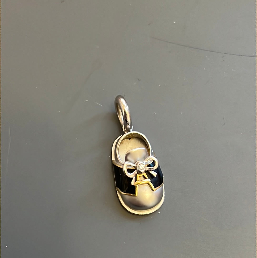 Genuine Aaron Asha 18kt White Gold and Diamond Baby Shoe Pendant Black Enamel