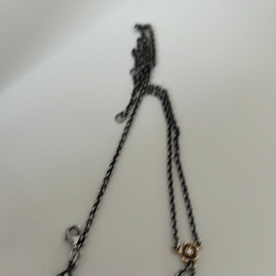 Genuine Pandora Rare Two Tone & Diamond Flower Faceted Grey Pearl Hyper Rare Necklace
