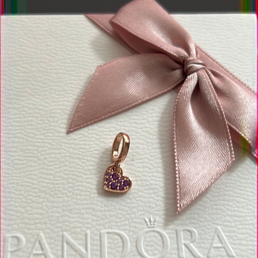 Genuine Pandora Rose Gold Small Heart Pink Stone Dangle Charm