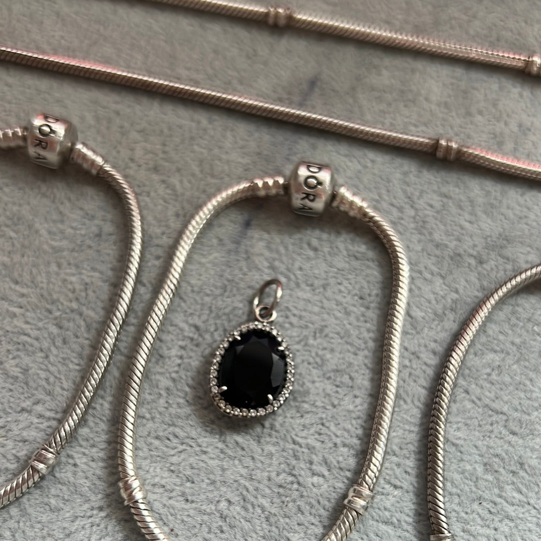 Genuine Pandora Rare and Retired Black Onyx Stone Pave Pendant HTF