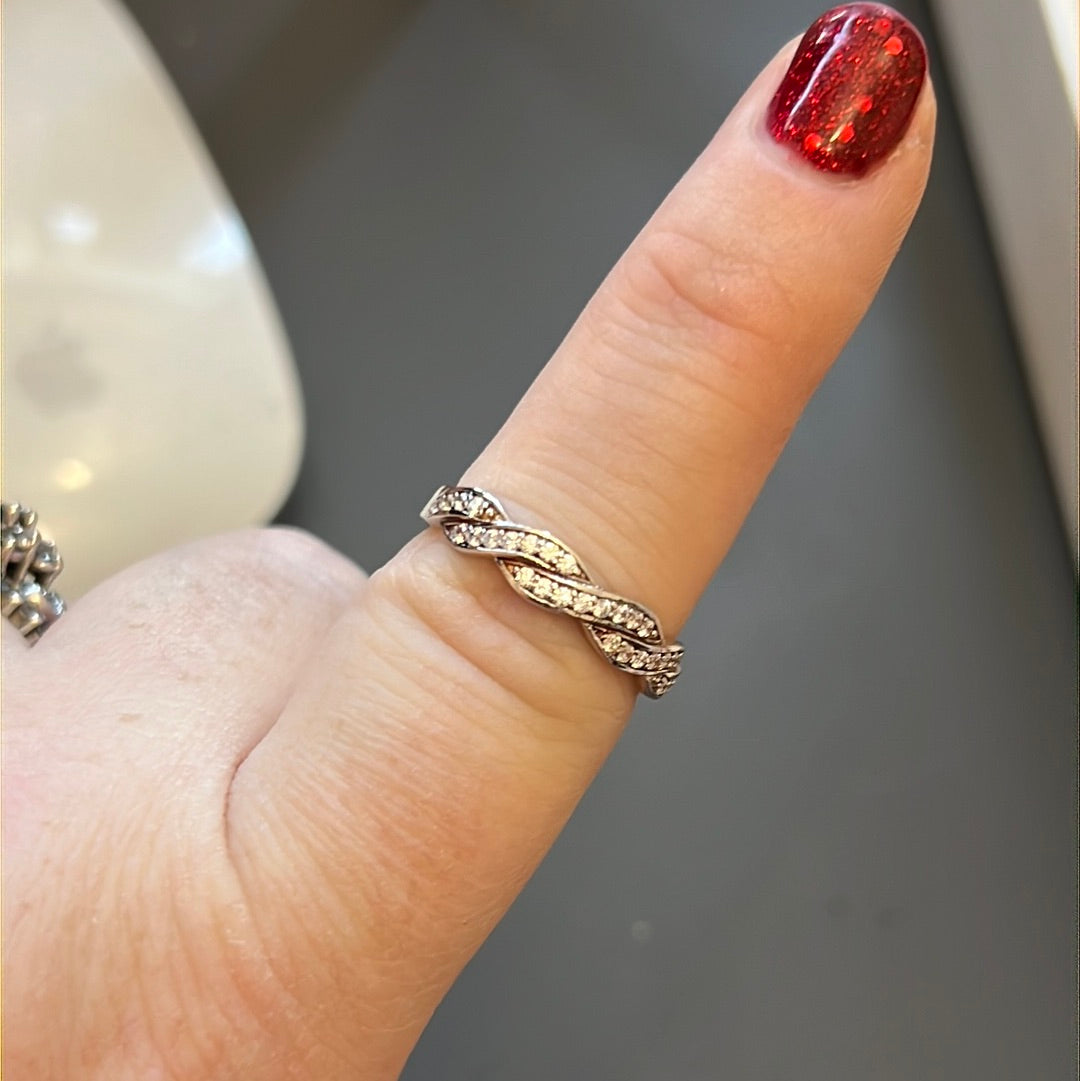 Sterling Silver Pave Crossover Ring Various Sizes
