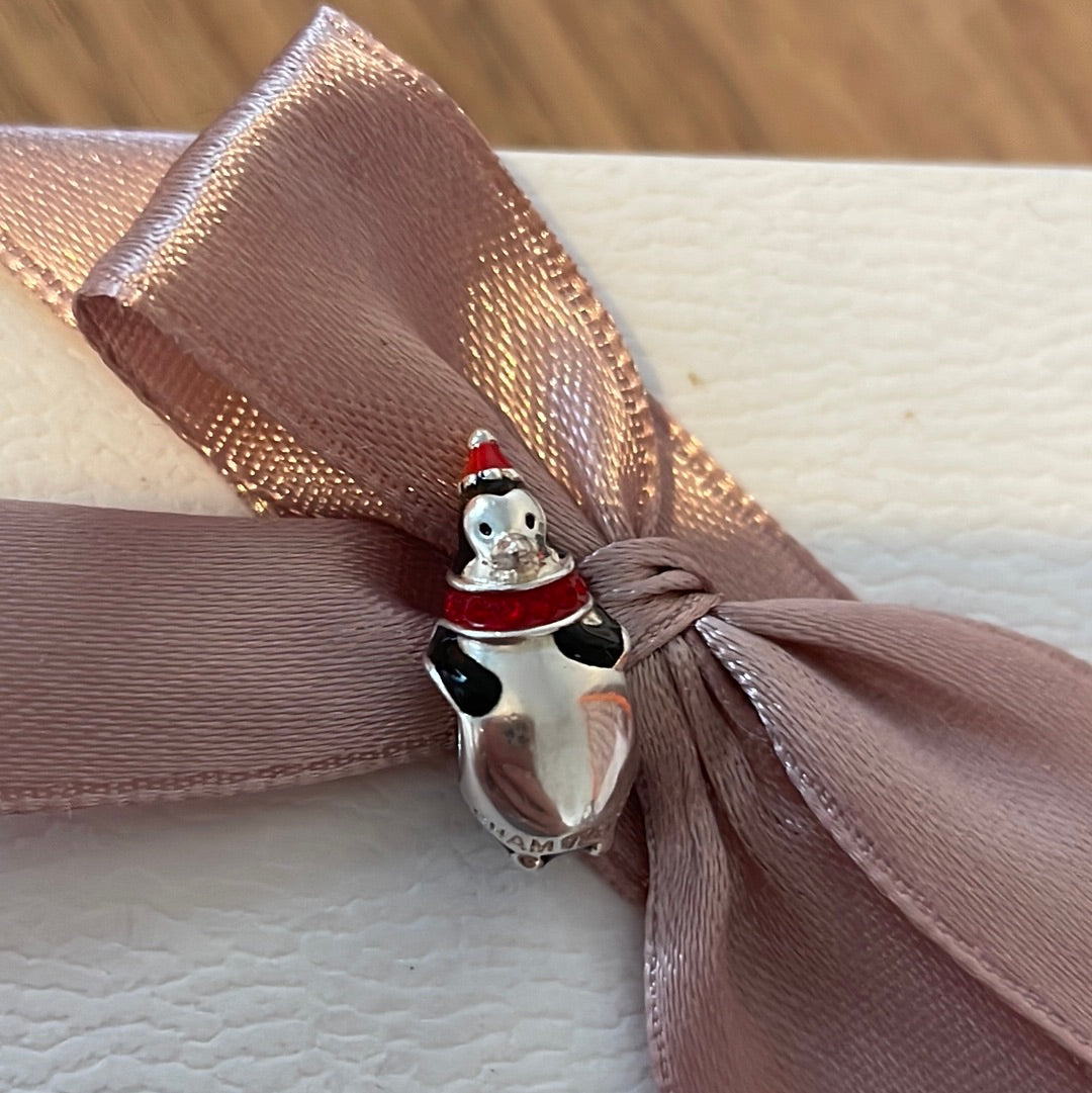 Genuine Chamilia Penguin Animal Charm Black Enamel Winter Xmas