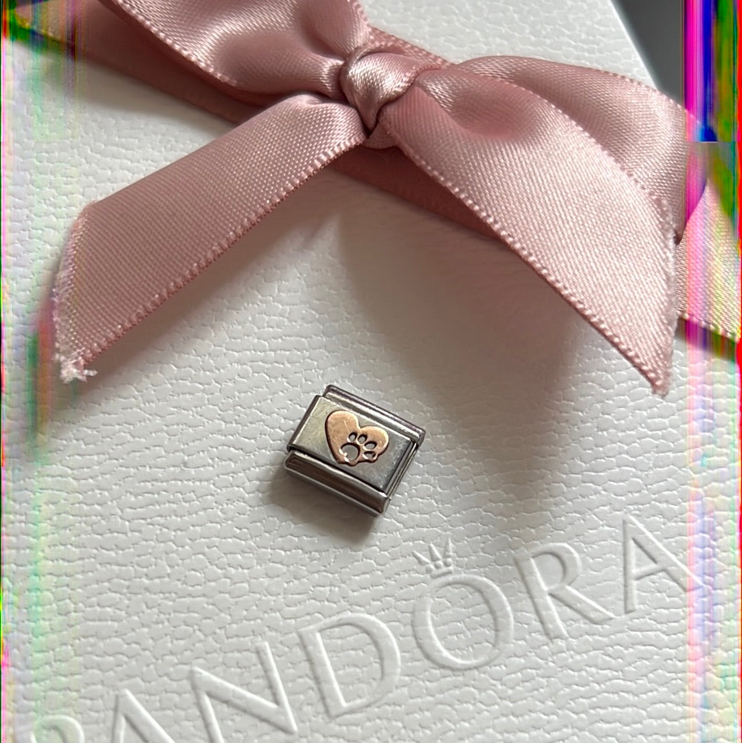 Genuine Nominations Silver Link Rose Gold Heart and Paw Print Pet Star Charm