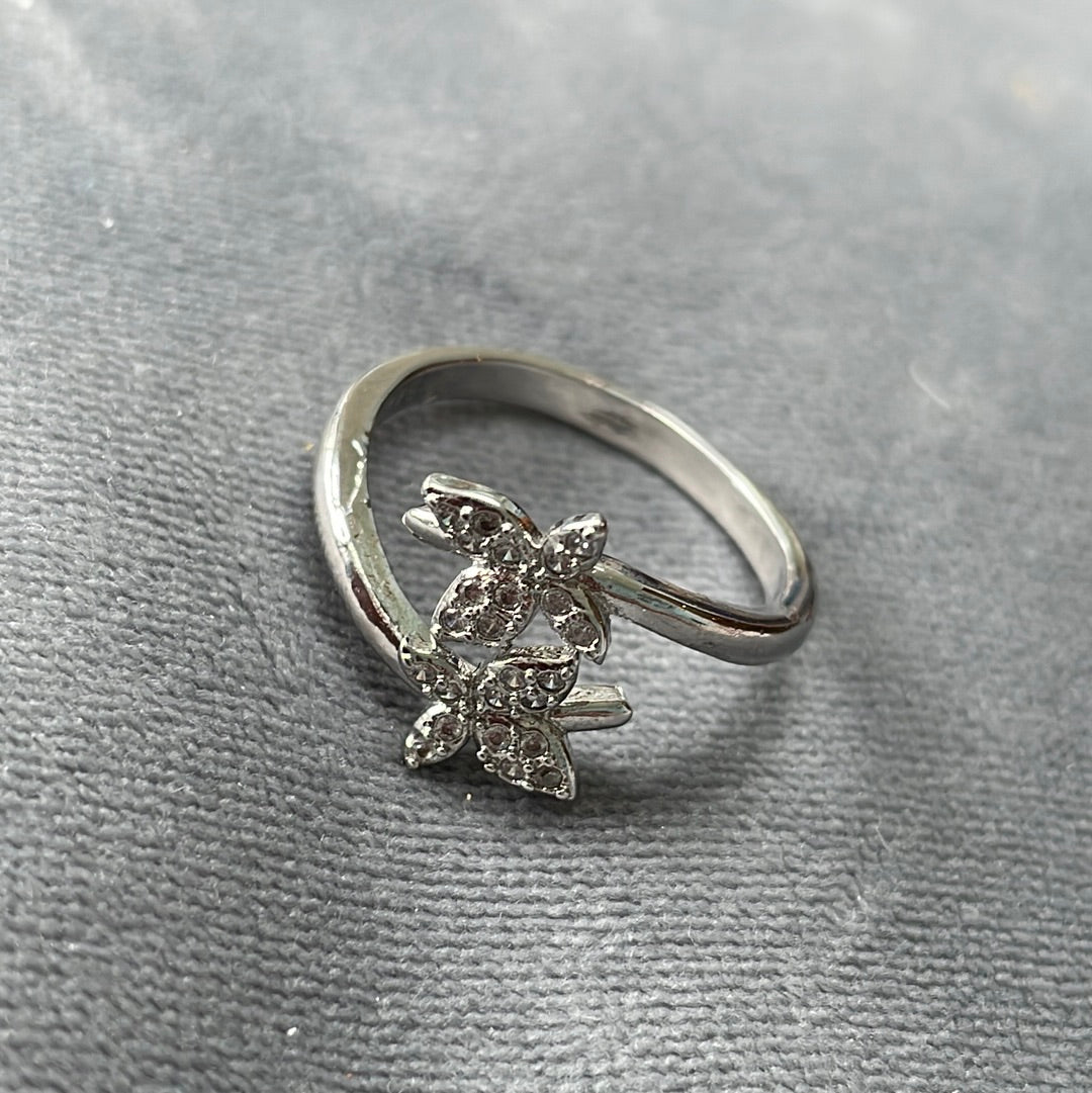 Sterling Silver Pave and CZ Butterfly Open Ring Size 56 (slightly adjustable)