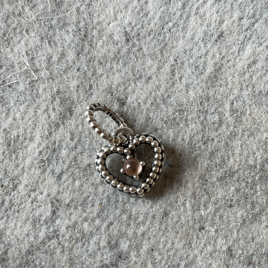 Genuine Pandora Light Dusty Pink Stone Birthstone Beaded Heart Dangle