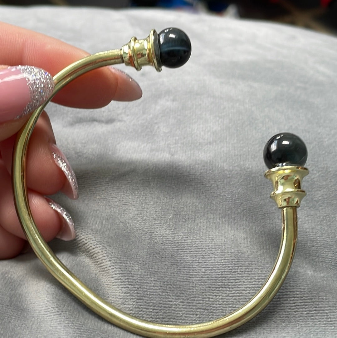 Gold Tone Open Torque Bangle Large With Screw Off Moonstone Caps