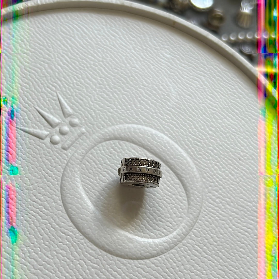 Genuine Pandora Sparkling Pave Lines and Logo Clips PAIR