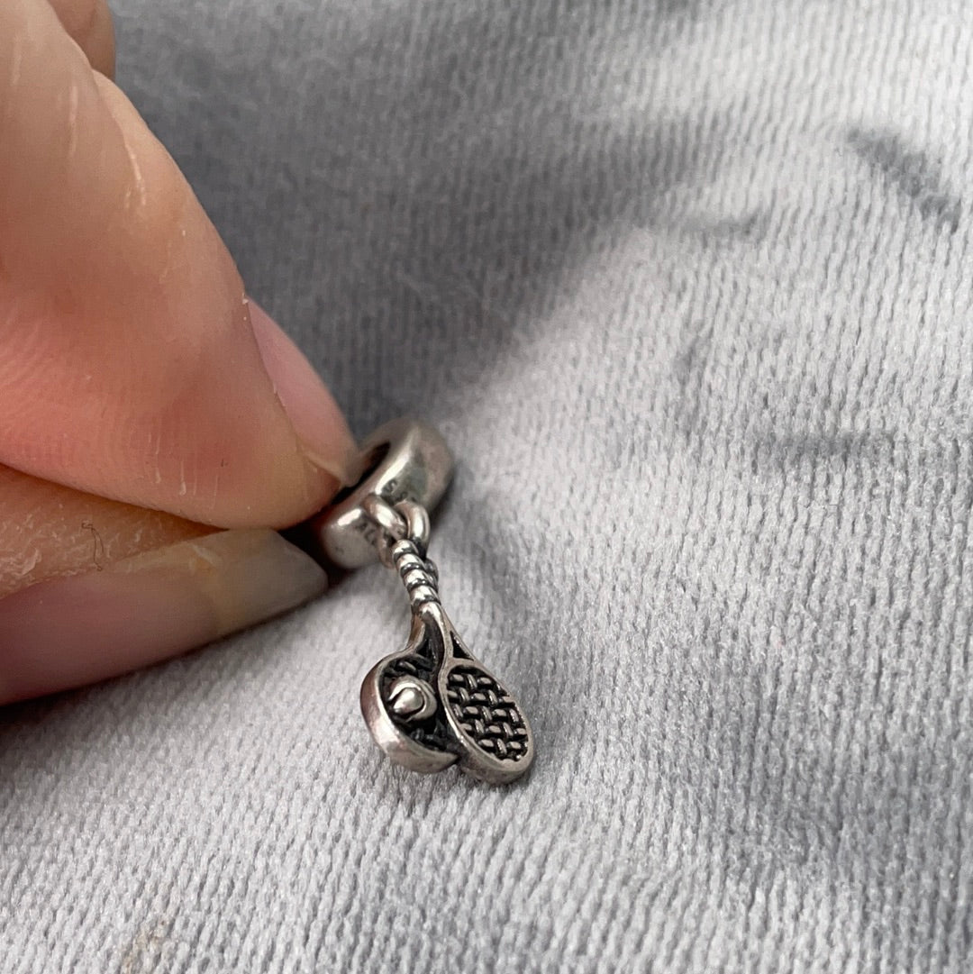 Genuine Pandora Tennis Sports Racket and Ball Charm RARE
