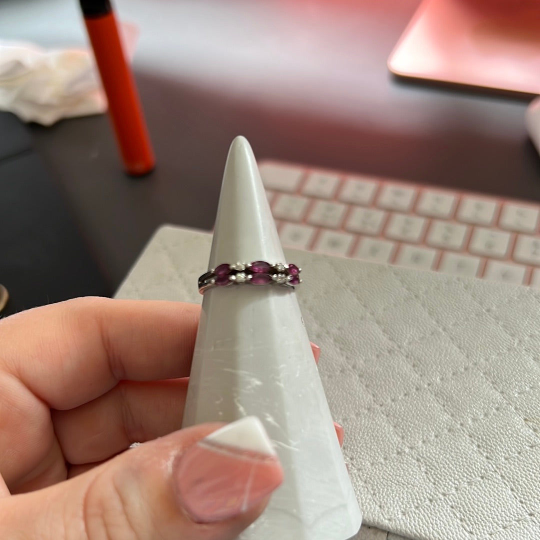 Unbranded Sterling Silver Pink and Clear CZ Ring Double Layer Size 54 Statement