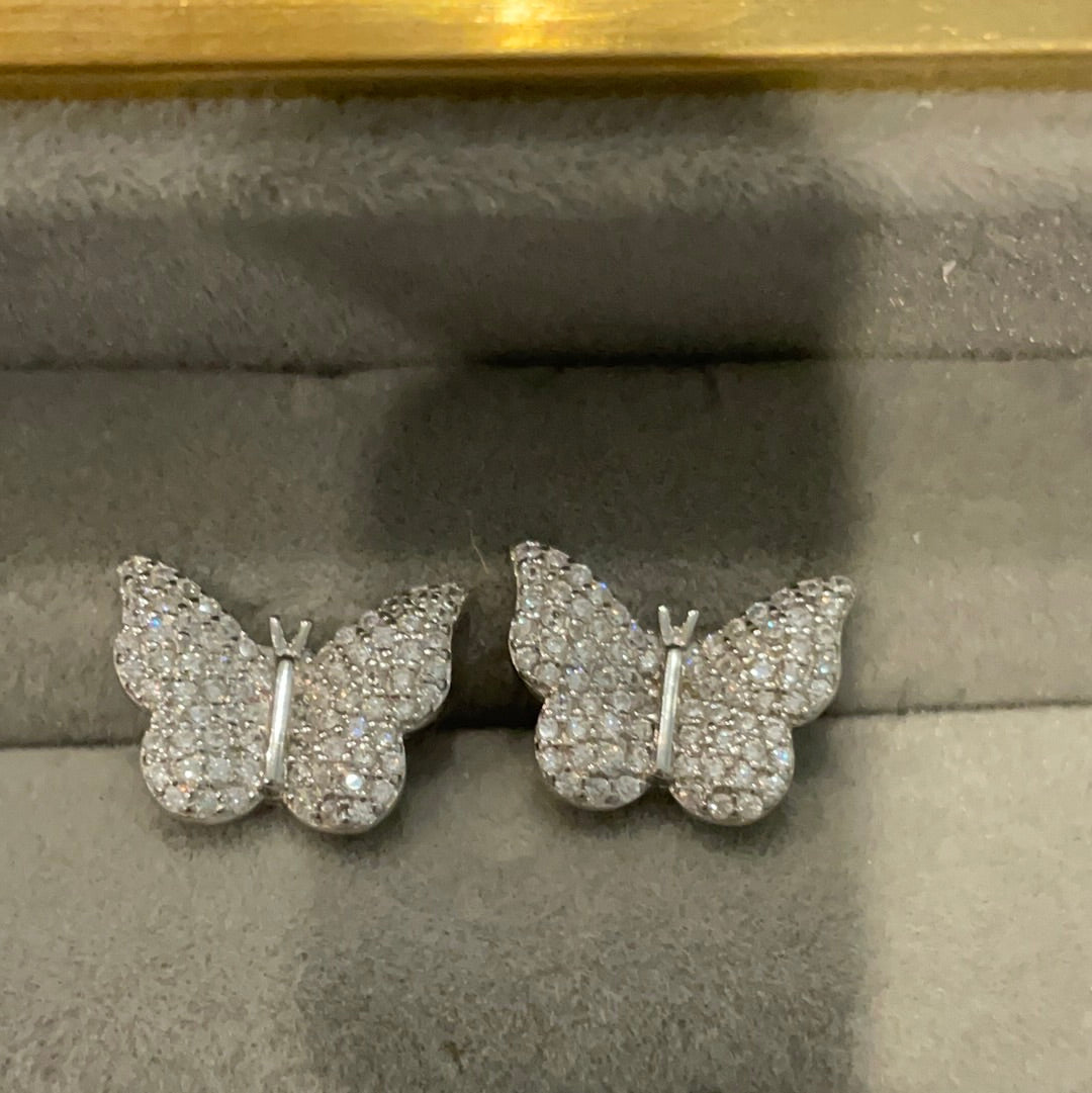 Brand New Sterling Silver Pave Clear Butterfly Earrings Beautiful