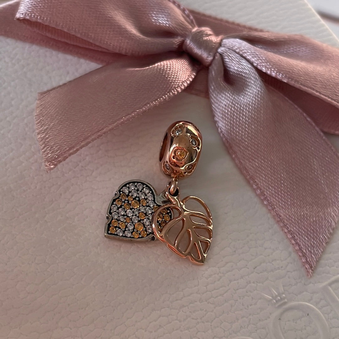Genuine Pandora Rose Gold Leaf Pave Dangle