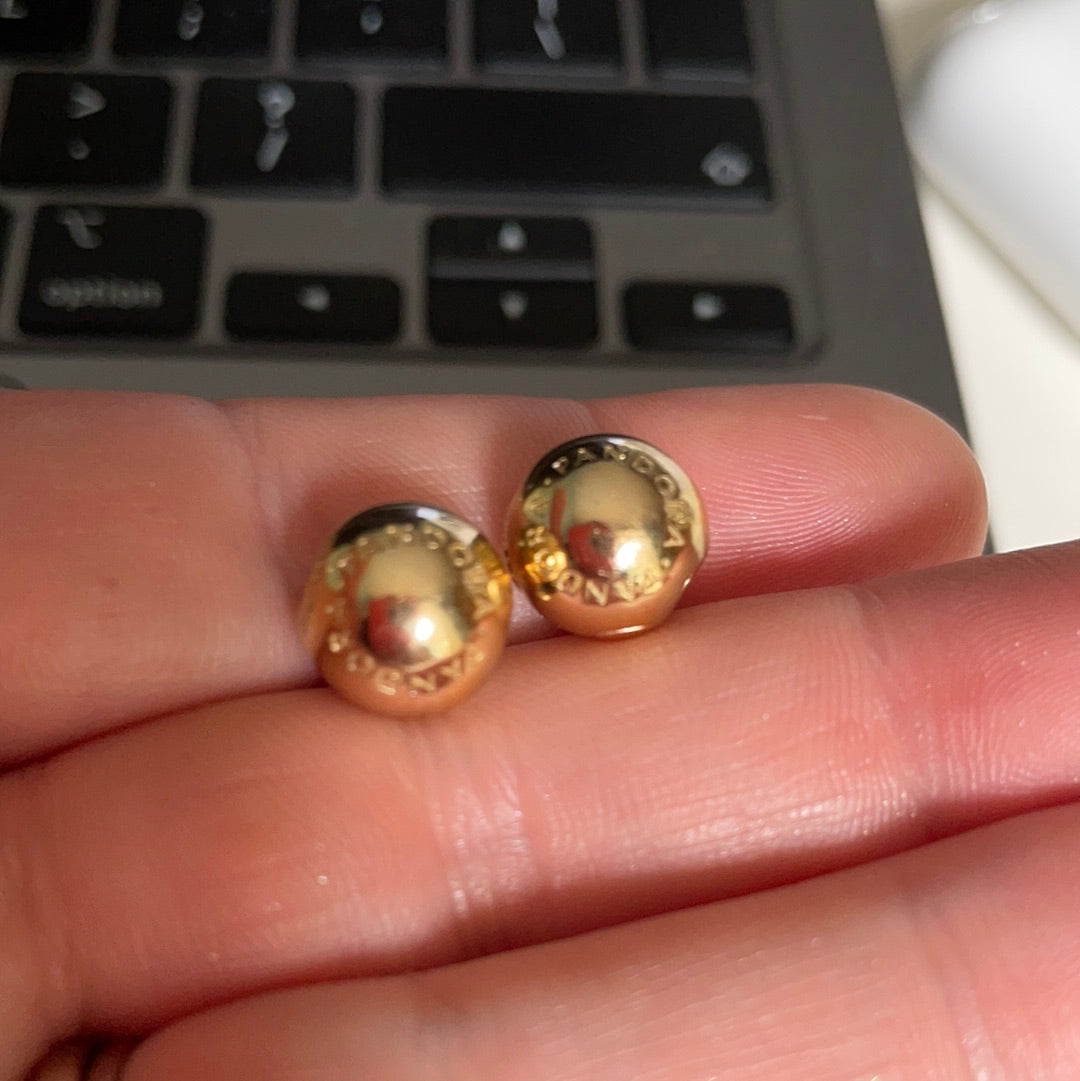 Genuine Pandora Shine Gold Logo Clips PAIR With Tiny Silicone Inserts