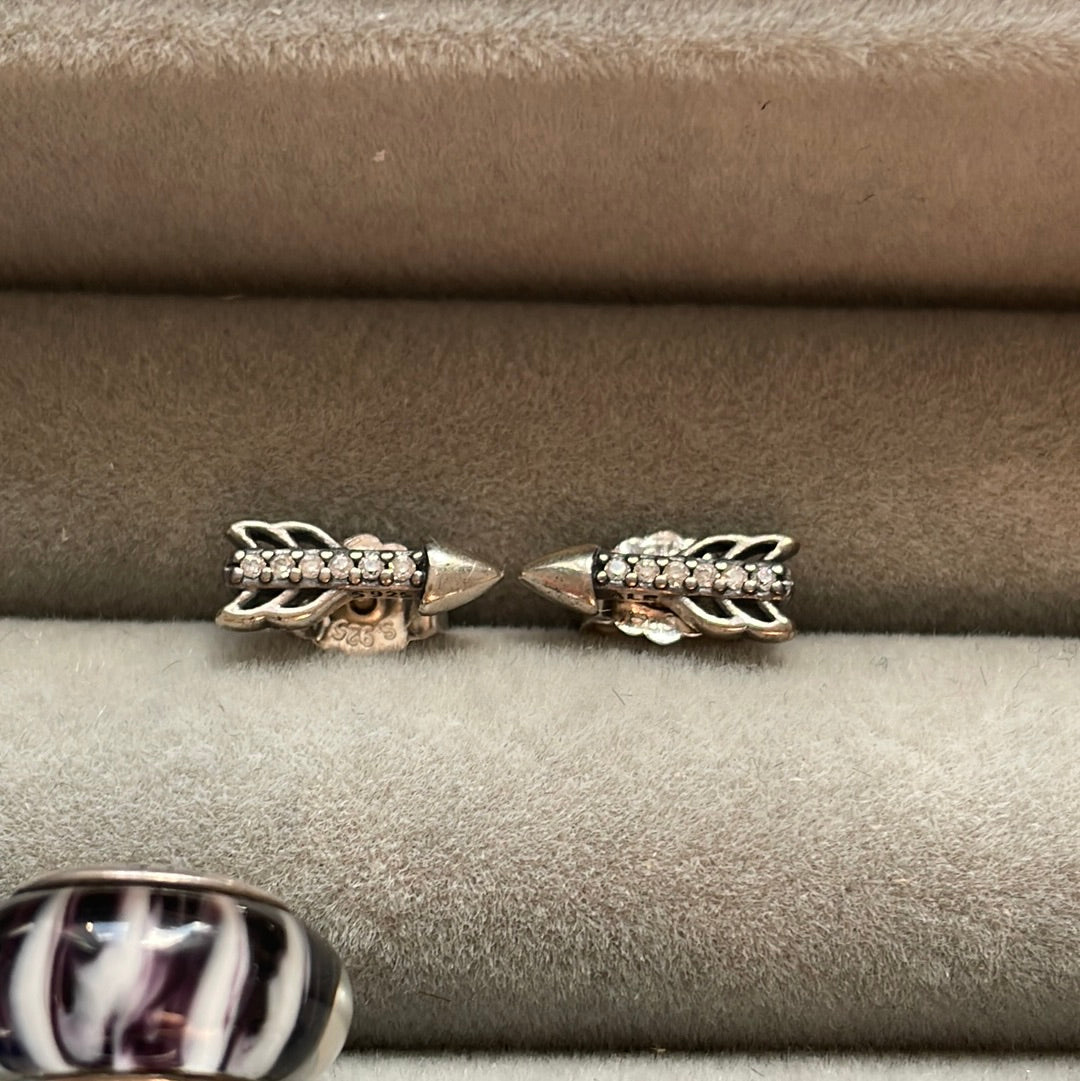 Genuine Pandora Sterling Silver Pave Shooting Arrow Stud Earrings