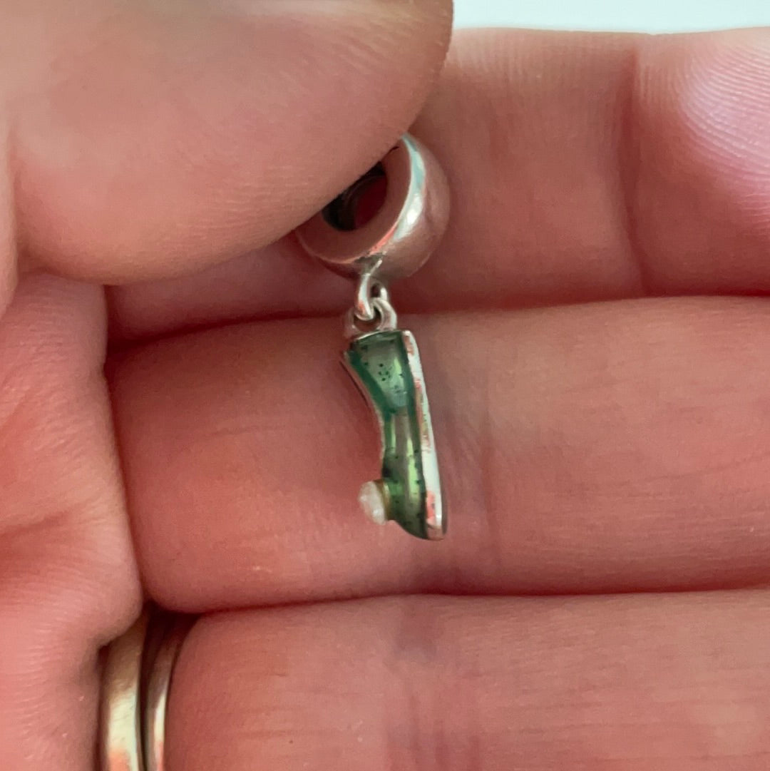 Genuine Pandora Disney Tinkerbell Green Enamel Pearl Slipper Dangle Charm