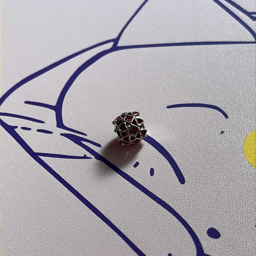 Genuine Chamilia Pave Red CZ Love Heart Charm With Pink CZ Diamonds