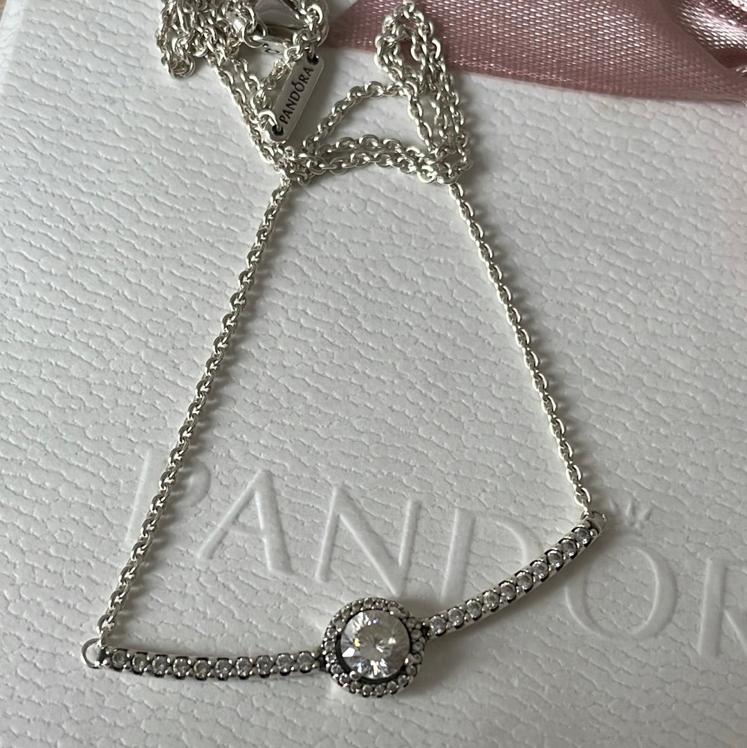 Genuine Pandora Pave Bar With Circle CZ Necklace 40cm drop