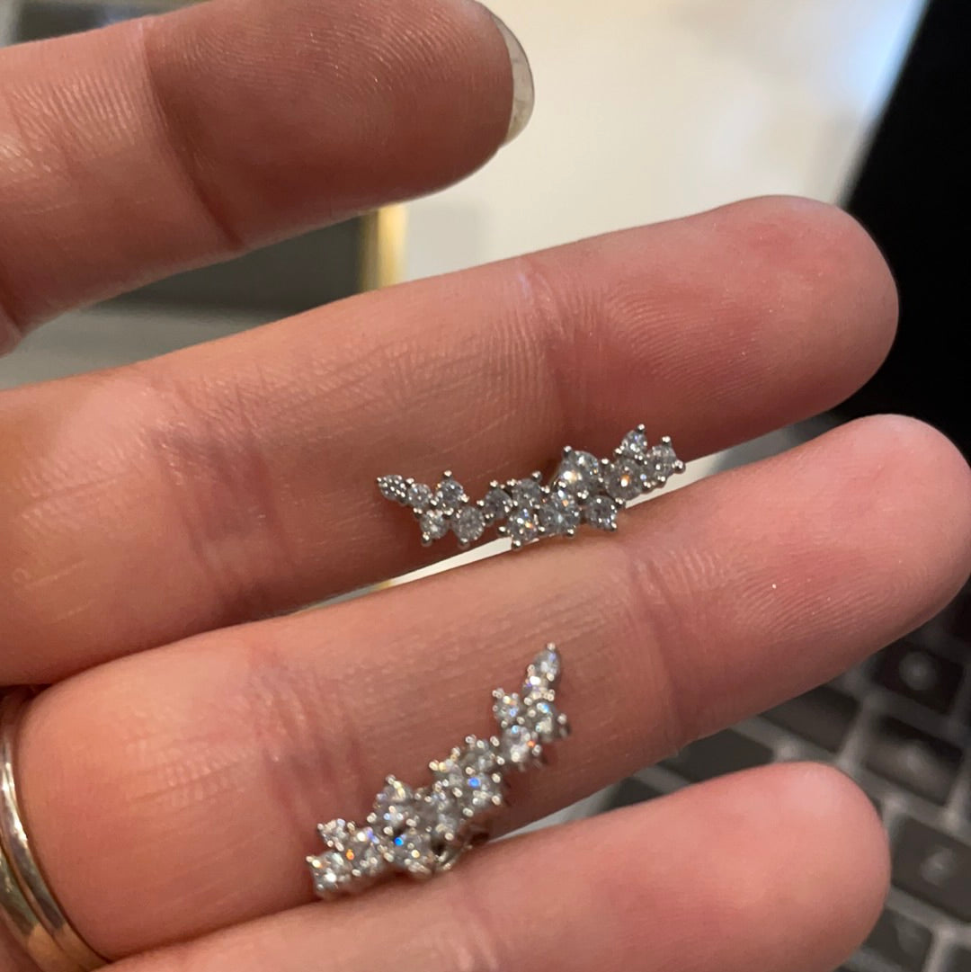 Brand New Sterling Silver Beautiful Clear Pave Leaf Climber Earrings