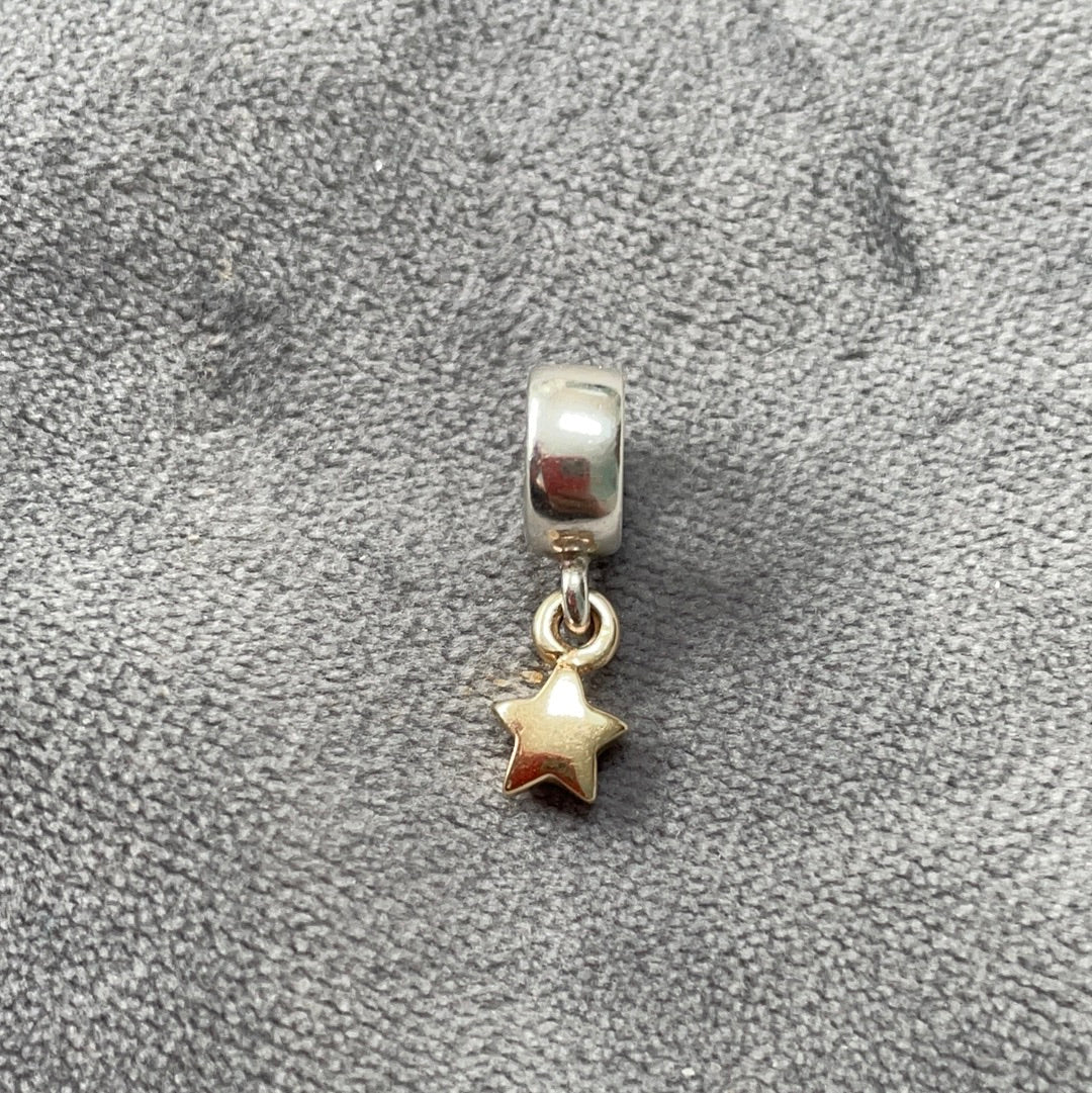 Genuine Pandora Two Tone 14ct Star Dangle Charm READ DESC