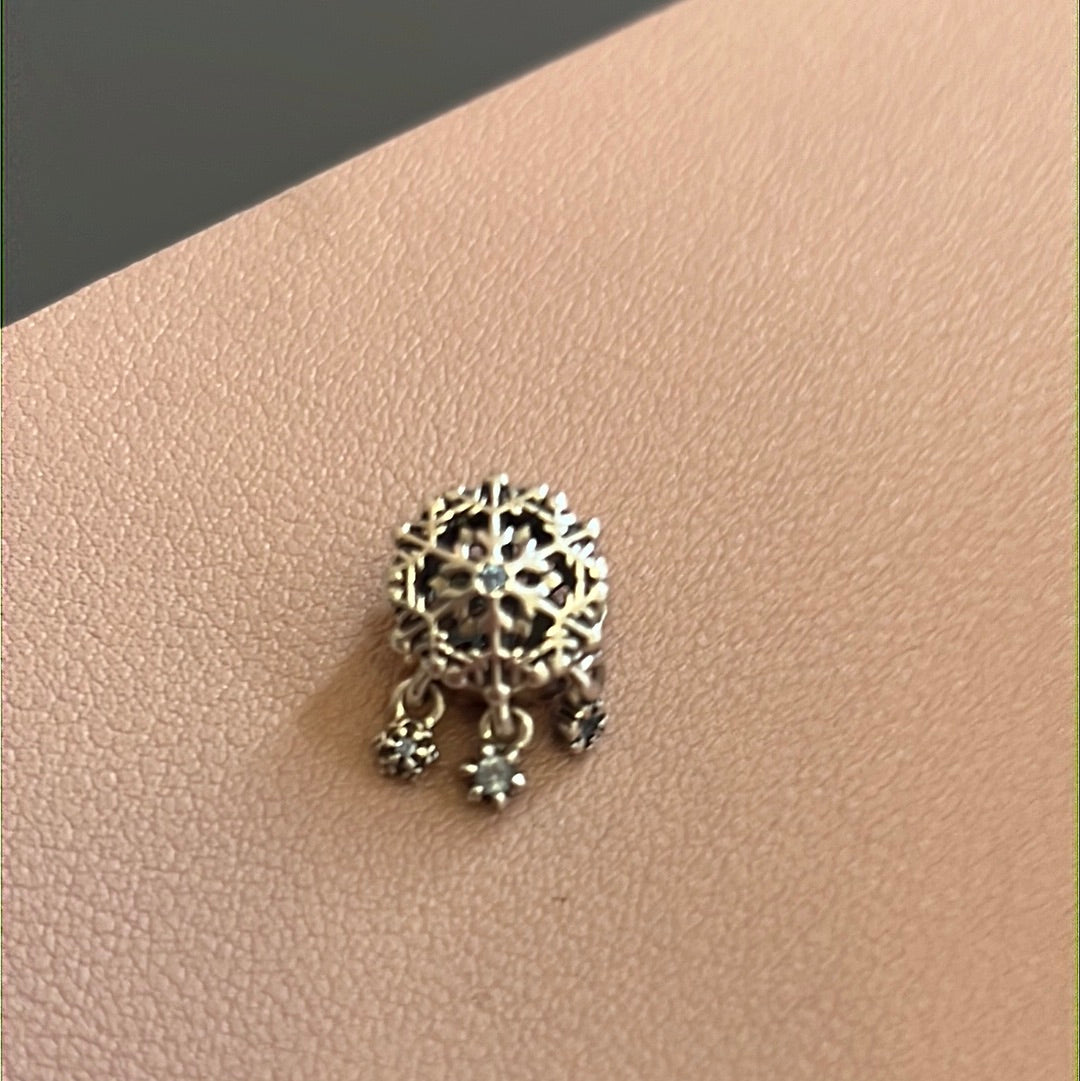 Genuine Pandora Icy Snowflake Dangle Blue CZ New Style Charm