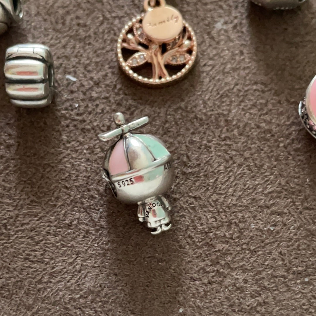 Genuine Pandora Little Boy With Enamel Hat with Spinning Top Charm