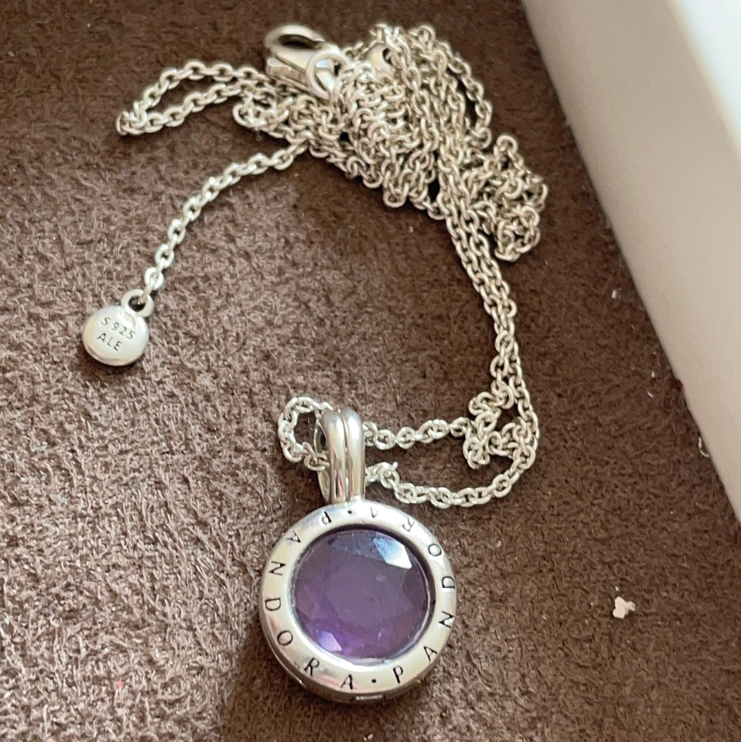 Genuine Pandora Purple Faceted Small Memory Locket Petite Necklace Pendant