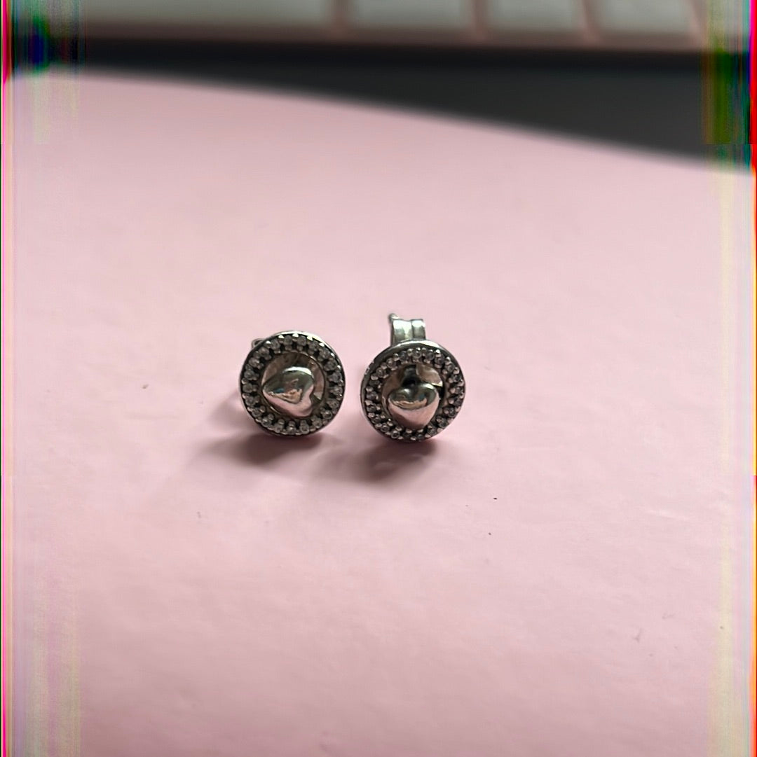 Genuine Pandora Forever Heart Pave Circle 2 in 1 Stud Earrings