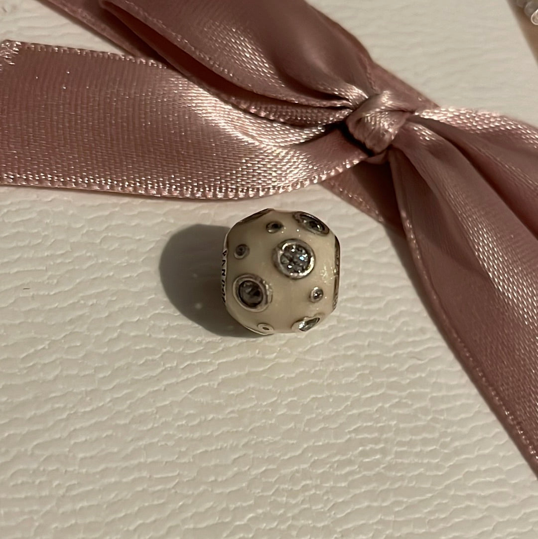 Genuine Pandora Cream Enamel Circle CZ Charm