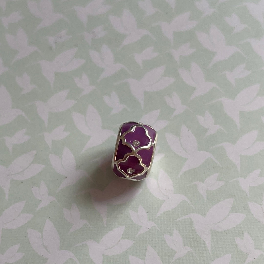 Genuine Chamilia Enamel Purple Abstract Flower Charm With Small CZ Design