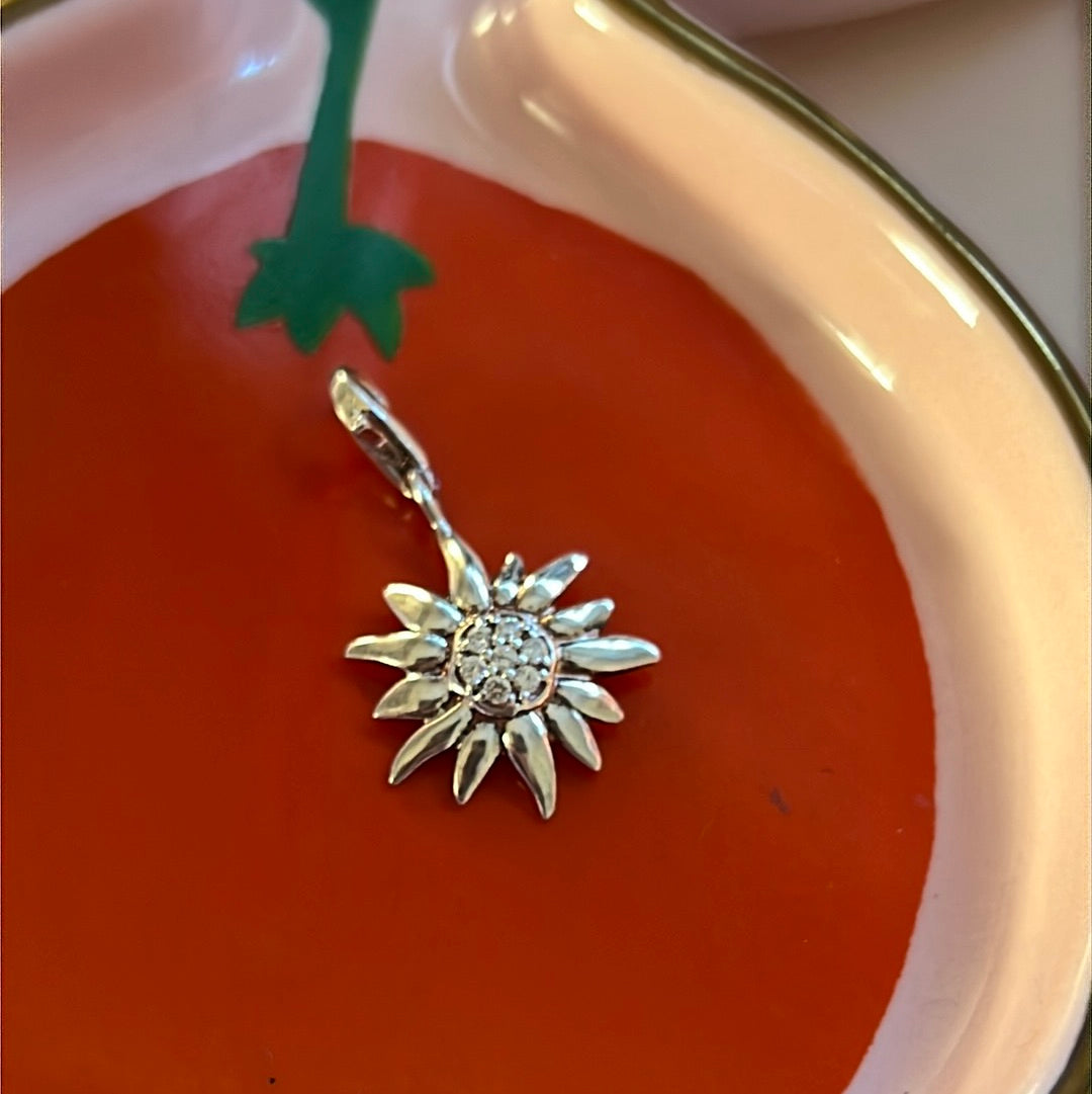 Genuine Thomas Sabo Sterling Silver Dangle Clip Pave Sunflower Charm