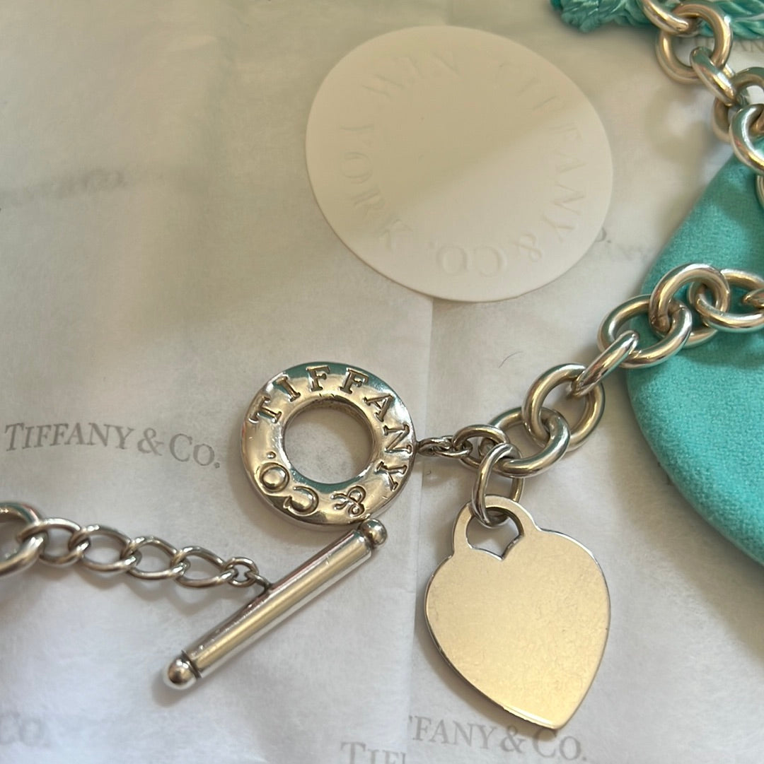 Genuine Tiffany & CO Sterling Silver Large Heart Chunky Toggle Chain Heart Pendant Choker Necklace 43cm