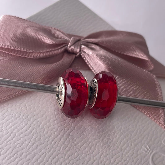 Genuine Pandora Red Faceted Glass Murano