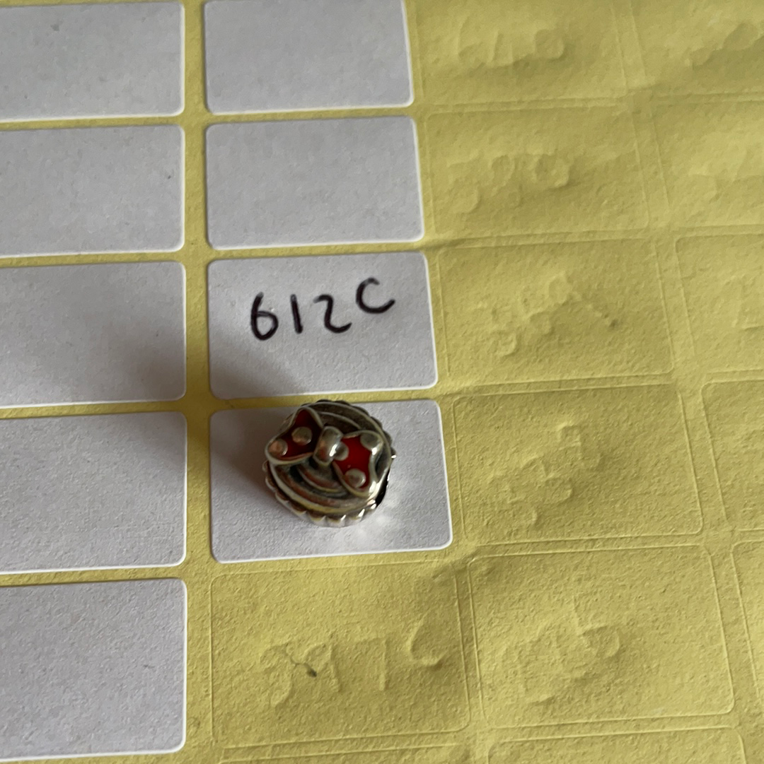 Genuine Pandora Disney Minnie Red Enamel Bow Cupcake Charm RETIRED RARE