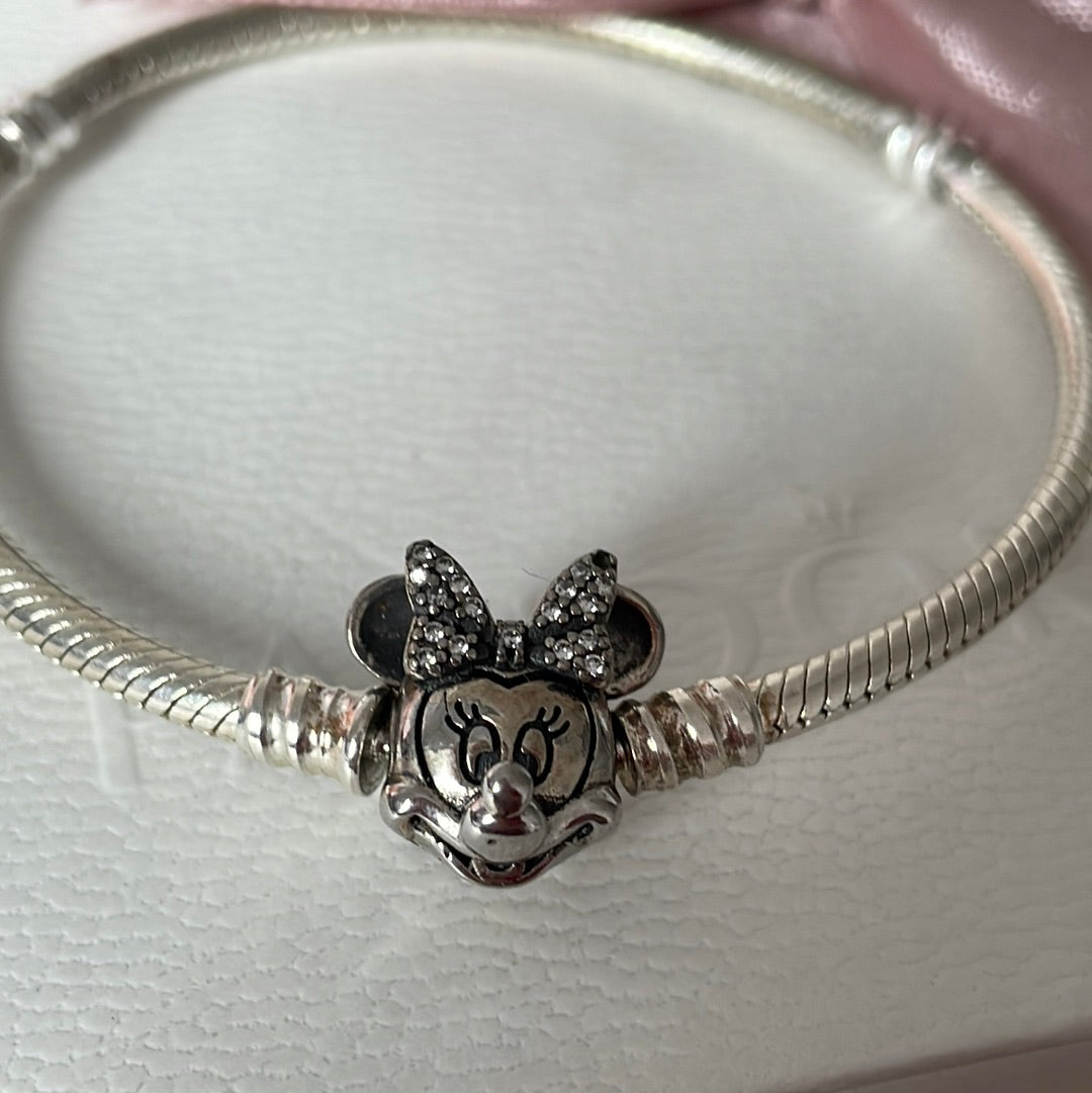 Genuine Pandora Disney Minnie Mouse Clasp Bracelet Pave Ears