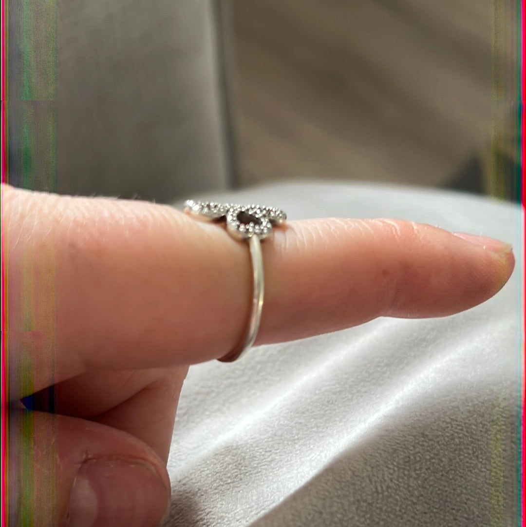Genuine Pandora Pave Heart Clover Flower Ring 54