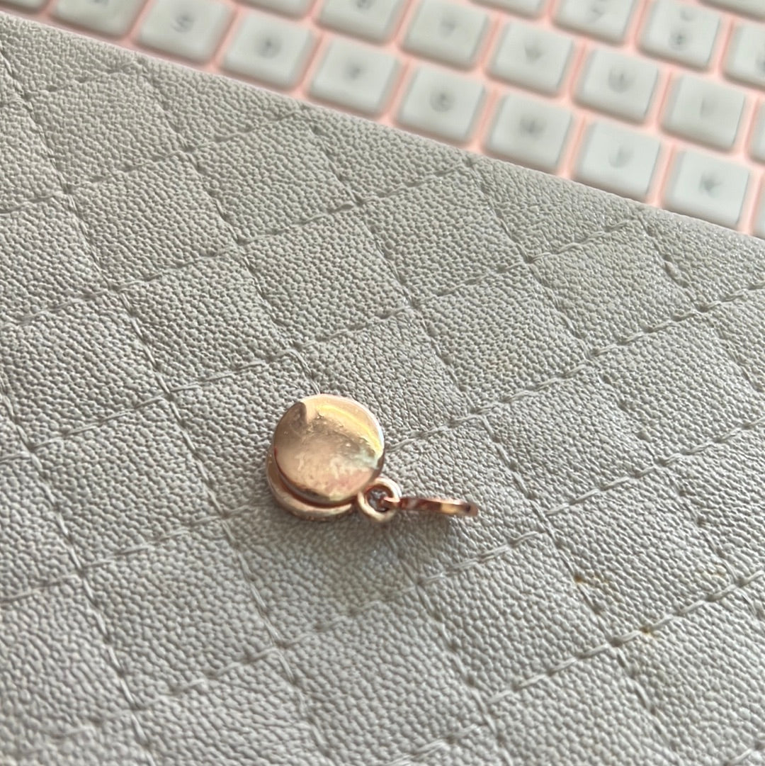 Genuine Pandora Rose Gold Pave Crown O Circle Pink Enamel Dangle Charm