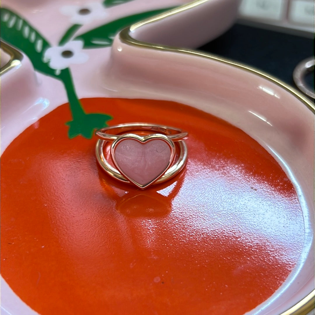 Genuine Pandora Rose Gold Crossover Open Enamel Pearl Pink Heart Ring Size 52