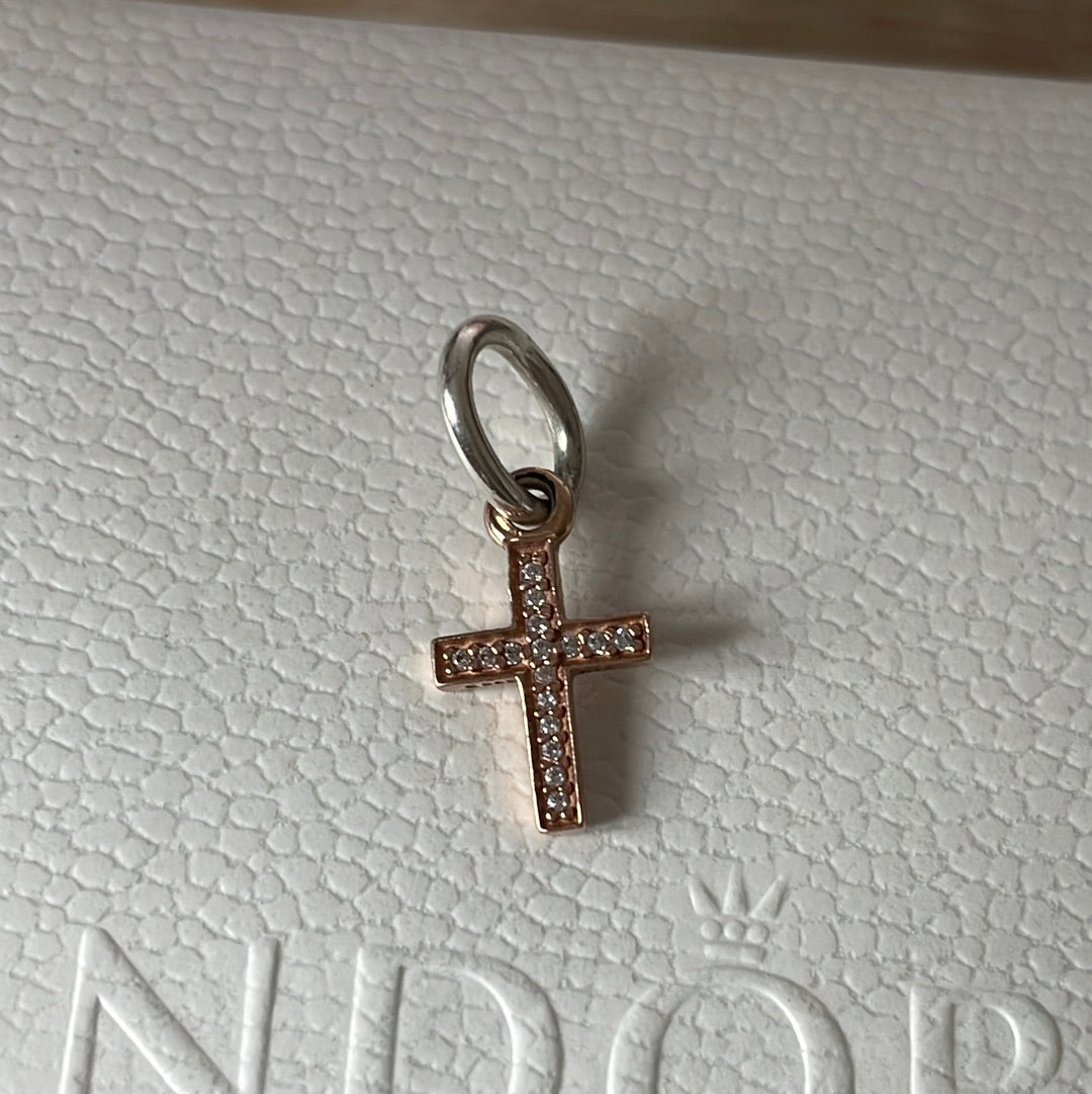 Genuine Pandora G585 Gold Pave Dangle Cross